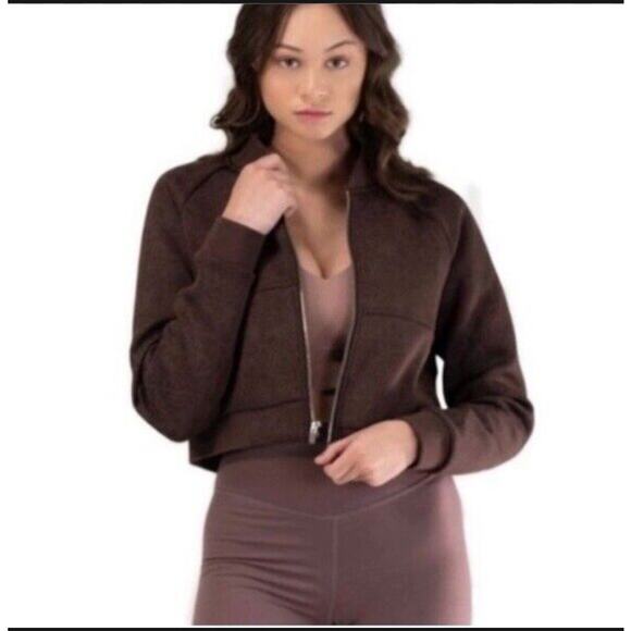 Balance Athletica Flight Jacket Cropped Brown Floral Full Zip Stand Up Collar S - Picture 8 of 8